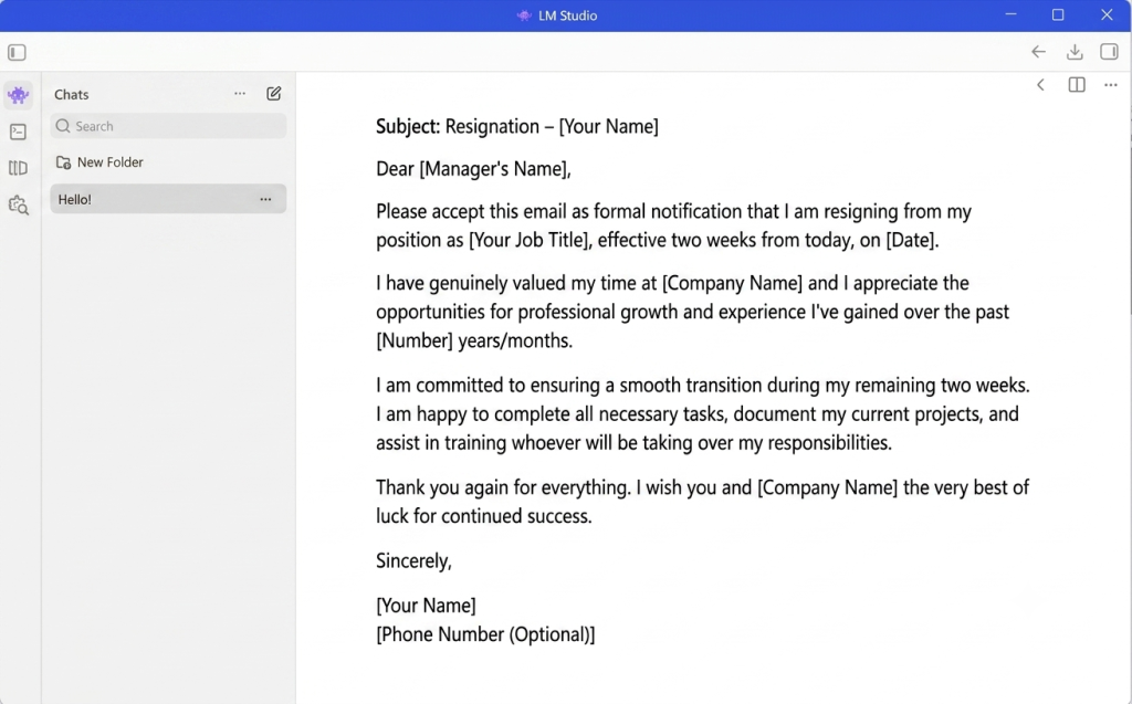 LM studio writting email